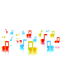 Bright musical notes with mirror reflection on a white background. Vector illustration, eps 10.