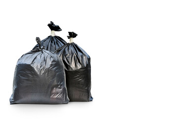 Two black rubbish bags isolated on white background with copy space and clipping paths