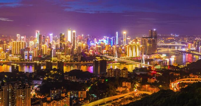 Chongqing skyline and city buildings at night,China.high angle view.
