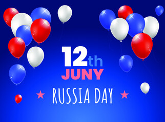 High Quality 12 July Russia Day Poster Design with Balloons on Colored Background . Isolated Vector Elements