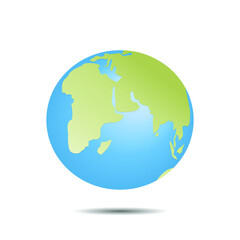 Planet earth, mainland, ocean, Africa, Asia, India. Vector illustration, flat cartoon design, eps 10.