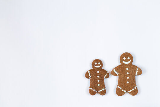 Christmas homemade gingerbread cookies isolated on white background with copy space