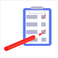 A sheet of paper with marks of completed points. A bright pencil notes done. Concept: planning, stage-by-stage, time management, schedule, list, priority, item, allocation, accomplishment, done.