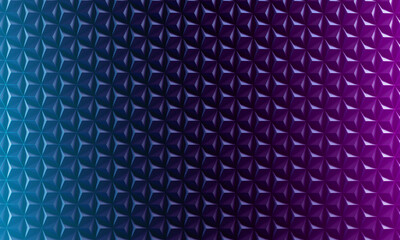 Fototapeta na wymiar 3d rendering illustration of triangular wall. Colored low poly pyramid pattern with blue and purple highlight and reflection. Glamour Art deco style decoration.