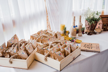 wedding decor on a table in a restaurant