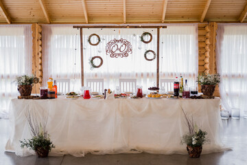 wedding decor on a table in a restaurant