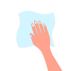 Wash the surface with a napkin in hand. Vector illustration, flat cartoon design, eps 10.