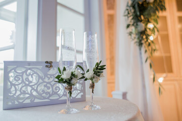 champagne glasses at a wedding ceremony