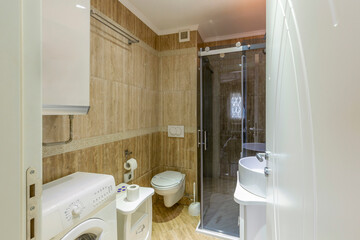 Interior of a bathroom in hotel apartment building