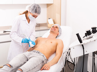 Laughing man during hardware body procedure