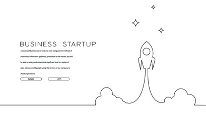 The rocket takes off in one line. Vector illustration isolated on a white background.