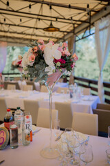 banquet table in a restaurant with flower decor