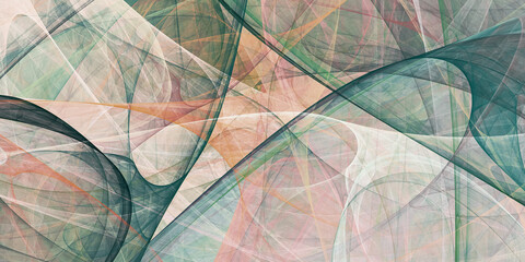 Abstract rose and green chaotic glass shapes. Fantasy geometric fractal background. Digital art. 3d rendering.