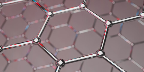 Graphene molecular nano technology structure on a red background - 3d rendering