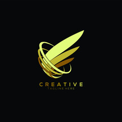 luxury wing and tornado logo gold  color design template