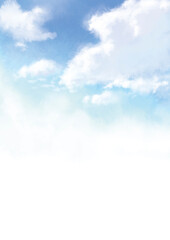 美しい空に浮かぶ大きな雲の水彩イラストのフレーム