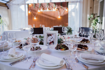 wedding decor on a table in a restaurant