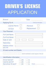 Driver's license application form made in blue colors