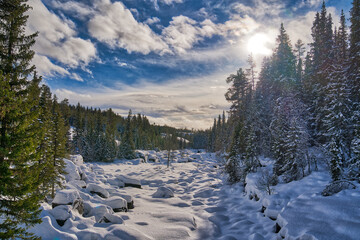 Frozen river during the winter in Norway