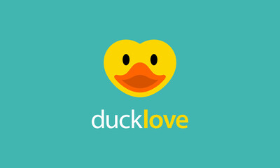 yellow duck love heart animal logo design template