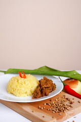 Decorative traditional Malaysia and Indonesia food Yellow Glutinous Rice also known as 