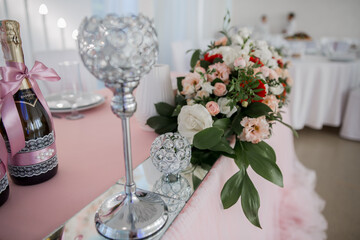 wedding decor on a table in a restaurant