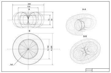 Mechanical engineering drawing and 3d sketch as background. Technical plan
