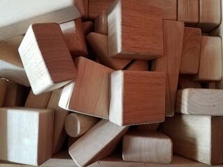 many wooden building blocks