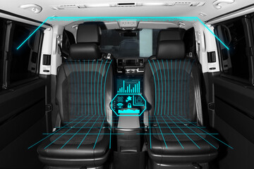 Futuristic technology. Car interior with graphical user interface
