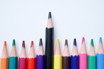 Close up color pencils isolated on white background space for text.
