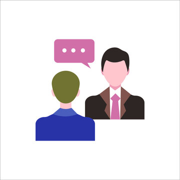 A Man In A Suit Is Interviewing. Vector Illustration, Flat Design. Concept: Consultation, Hiring, Supervisor, Interview, Communication Of Colleagues, Recommendation Of A Specialist, Training.