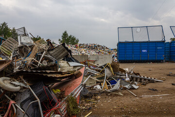 Sweden - August 17, 2011: One of the scrap yard (heap), junkyard, dump with a lot of different...