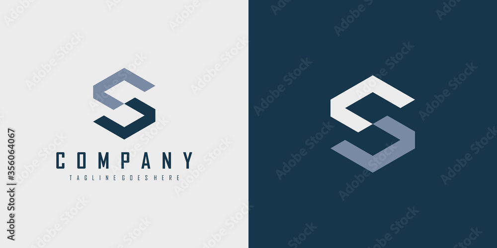 Poster initial letter s logo. blue geometric hexagonal line isolated on double background. usable for busin