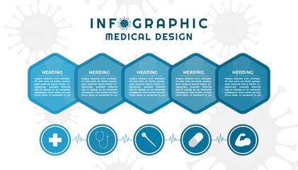 Infographic hexagon overlap shape design for medical with icon style