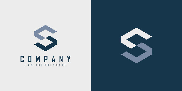 Initial Letter S Logo. Blue Geometric Hexagonal Line isolated on Double Background. Usable for Business, Building and Technology Logos. Flat Vector Logo Design Template Element.