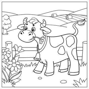 Young bull. Coloring book for children. Cartoon vector illustration.