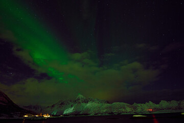 Northern Lights over Hammerstad Camping near Svolvaer in the Lofoten Islands