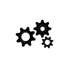 Three black gears isolated on a white background. Vector illustration, flat design, eps 10. Concept: setting, process, element, design detail, repair, logo, icon, symbol.