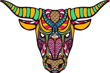 Colorful head of buffalo vector illustration, design by Global Stock Image Dot Com - obrazy, fototapety, plakaty