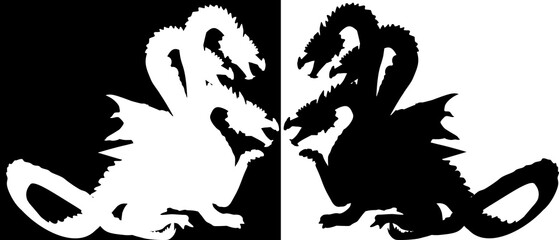  three heads dragon isolated on black and white background