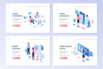 Obraz na płótnie Canvas Isometric banners for health care and medical online services