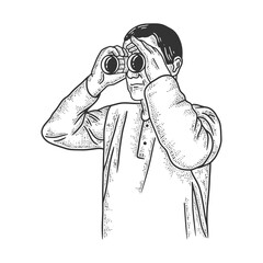 Man looking through binoculars sketch raster