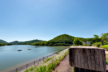 Fototapeta na wymiar View of Senjoji lake in Sanda city, Hyogo prefecture, Japan in early summer