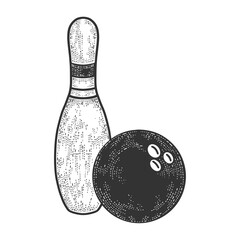 Bowling pin and ball sketch raster illustration