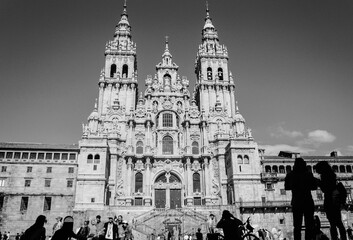 Fototapeta na wymiar cathedral of Santiago of Compostela in black and white