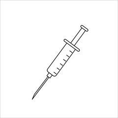 Syringe with a needle, vector icon, black outline isolated on white background, minimal flat design, medical symbol, eps 10.