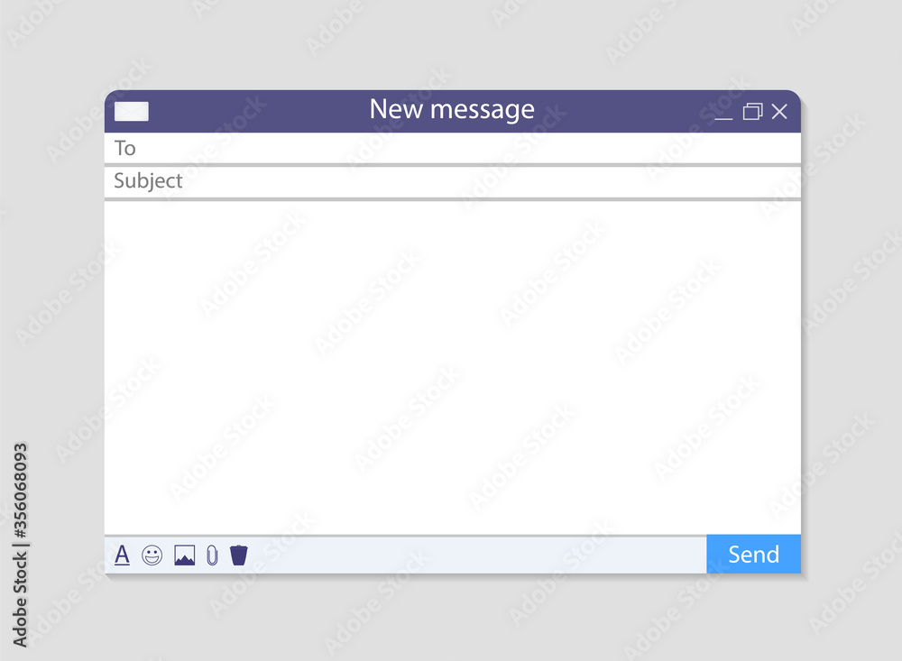 Fototapete email window. mail template with interface. blank send message in screen of browser. mockup of new e