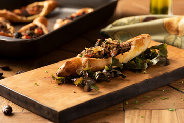 sfiha arabian traditional food baked and stuffed with ground meat with spices