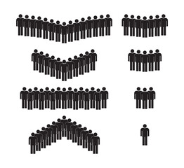Icon of people. Group of male person. Silhouette of crowd. Pictogram staff for business symbol. Graphic team of humans in work. Simple leadership in office with leader. Social background. Vector