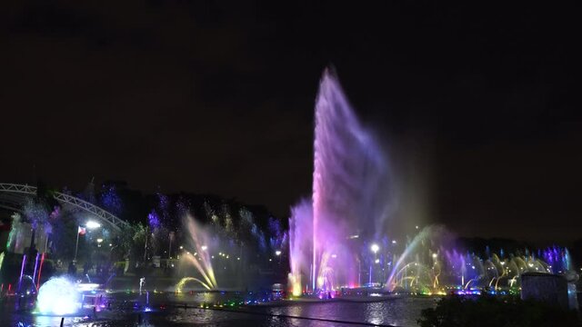 Beautiful water fountain show at night